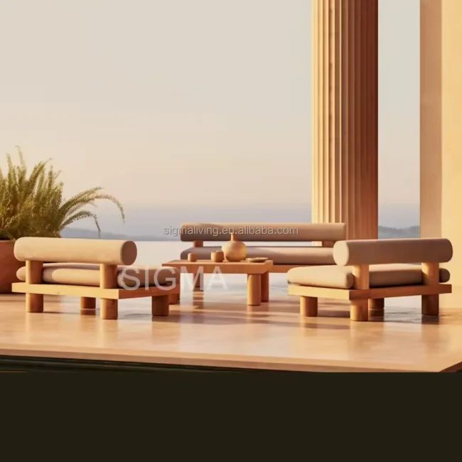 Patio Classical Design Garden Teak Wood Sofa Coffee Table Sets - Image 5