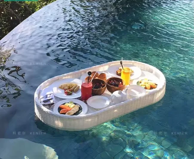 Swimming pool floating breakfast tray water basket rattan party serving tray - Image 2