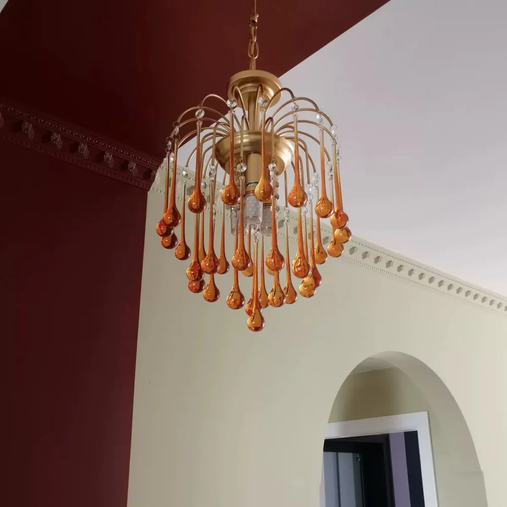 French Style Bedroom Small Creative Chandelier Vintage Romantic Warm Vibe Amber Waterdrop Light Fixture for Restaurant Dining Room Kids Room - Image 8