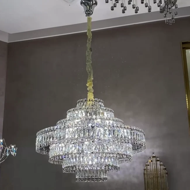 Luxury Multi-layers Silver Round Crystal Chandelier For Living Room - Image 4