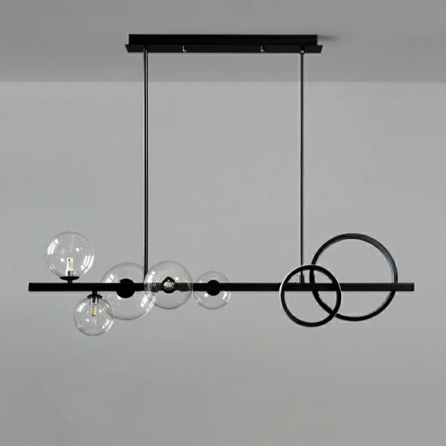 Modern Kitchen Island Glass Globe Ceiling Lighting Fixture Black Pendant Chandelier For Long Dining Table - Image 6