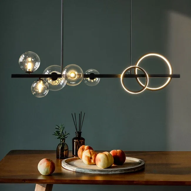 Modern Kitchen Island Glass Globe Ceiling Lighting Fixture Black Pendant Chandelier For Long Dining Table