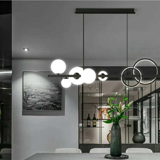 Modern Kitchen Island Glass Globe Ceiling Lighting Fixture Black Pendant Chandelier For Long Dining Table - Image 4