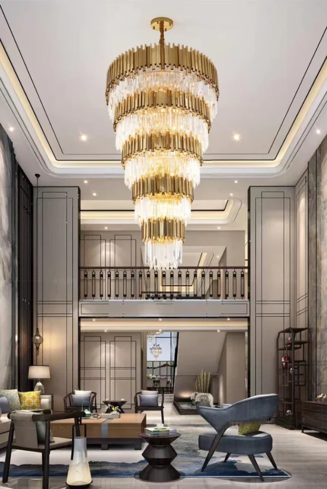 Modern Gold Finish Multilayer Pendant Chandelierfor Large Staircase - Image 6