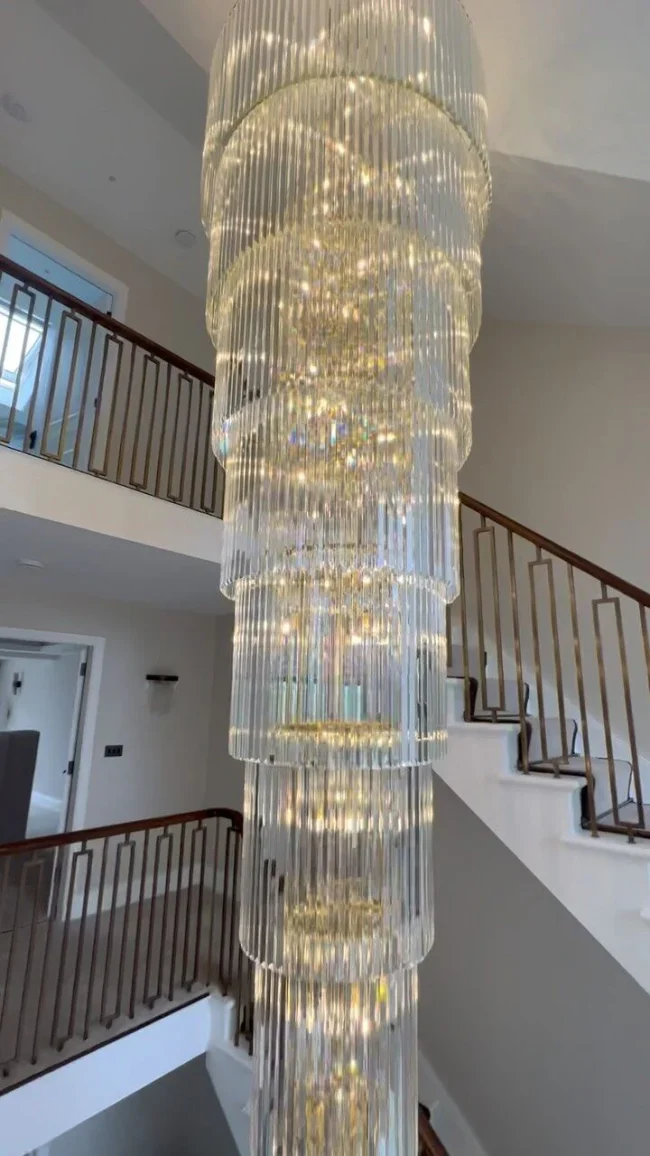 Extra Large Multi-layers Long Golden Crystal Chandelier - Image 5