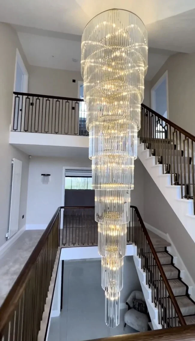 Extra Large Multi-layers Long Golden Crystal Chandelier - Image 2