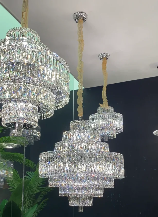 Luxury Multi-layers Silver Round Crystal Chandelier For Living Room - Image 5