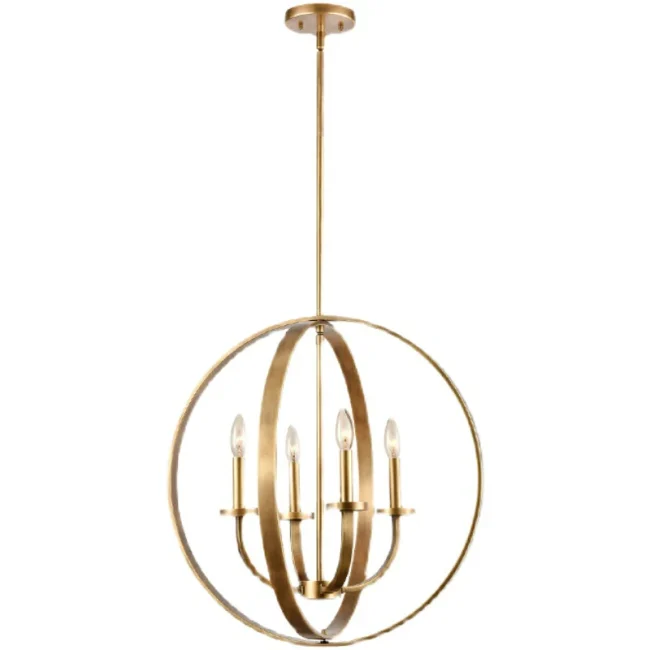 Solid 4-Light Satin Brass 22-Inch Globe Ceiling Lighting Fixture Rustic Candle Shaped Round Chandelier For Living/ Dining Room - Image 5