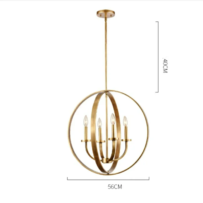 Solid 4-Light Satin Brass 22-Inch Globe Ceiling Lighting Fixture Rustic Candle Shaped Round Chandelier For Living/ Dining Room - Image 6