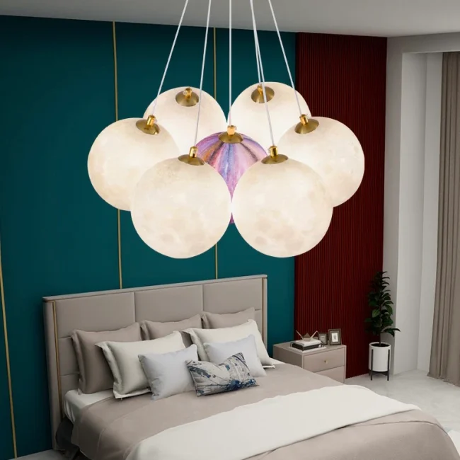 Bubble Moon Chandelier Bedroom Ceiling Light Modern Nordic Lamp - Image 4