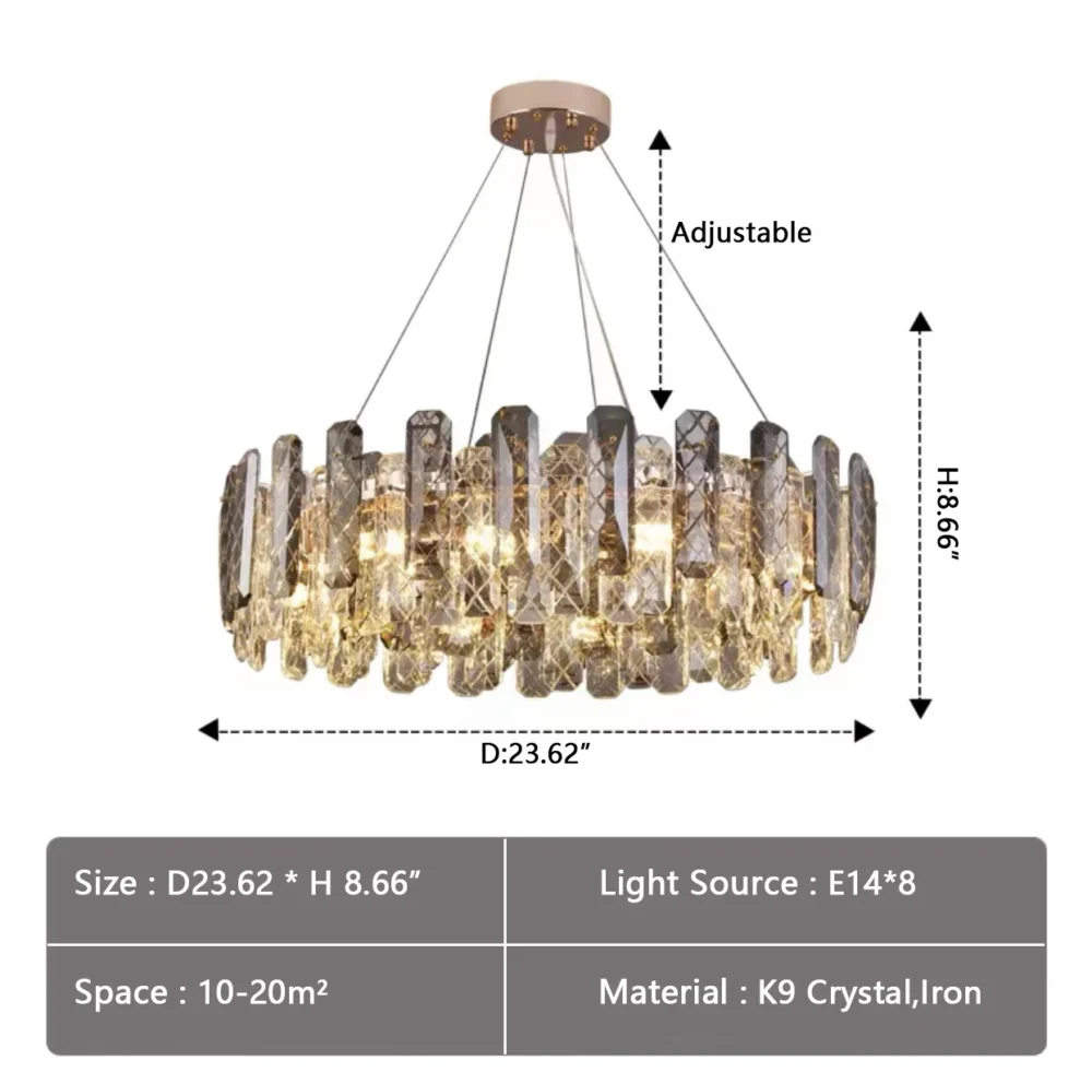 Modern Smoky Gray Crystal Chandelier Gleamy Light Fixture for Living/Dining Room/ Bedroom/ Home Office - Image 3