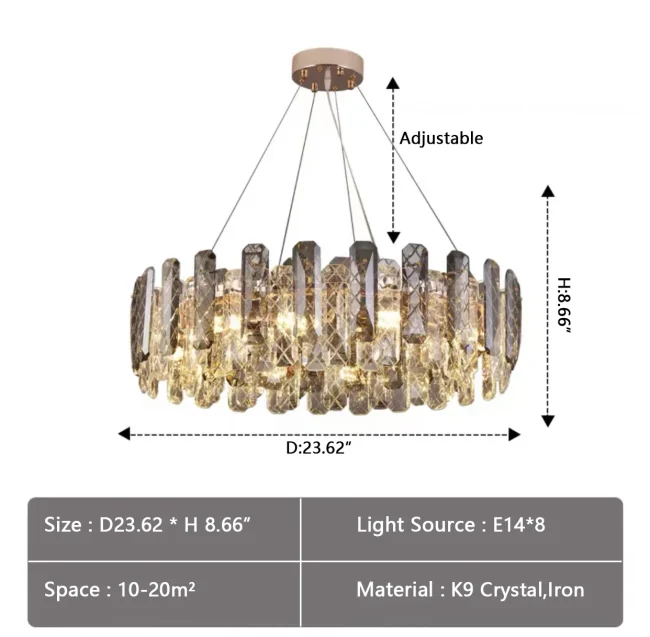 Modern Smoky Gray Crystal Chandelier Gleamy Light Fixture for Living/Dining Room/ Bedroom/ Home Office - Image 3