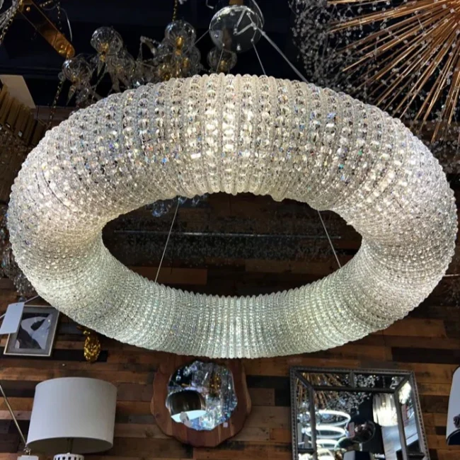 Luxury Living Room Crystal Ring Chandelier Round Pendant Light Fixture For Bedroom Decor In Silver/ Gold - Image 5