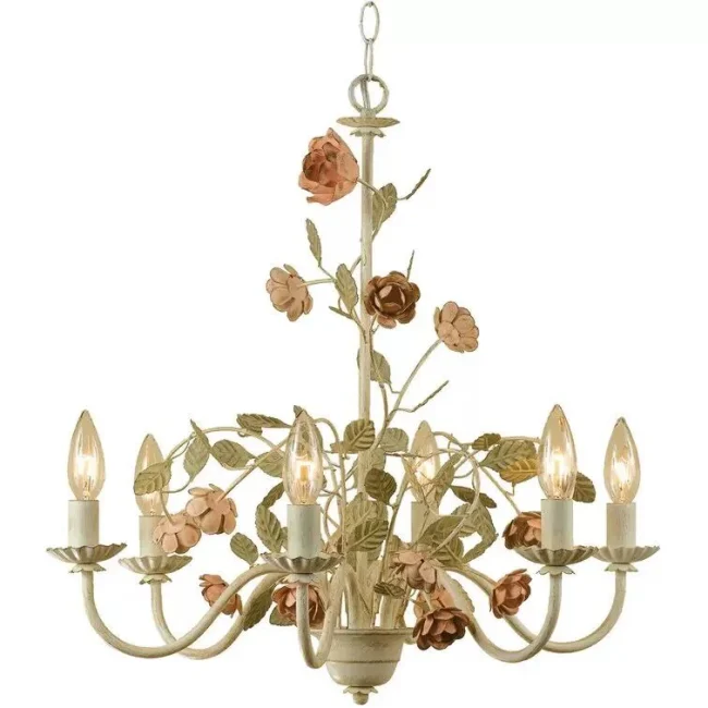 American Country Style Rustic Vintage Wrought Iron Flower Rose Chandelier Art Lamp for Bedroom Study Dining Room - Image 3