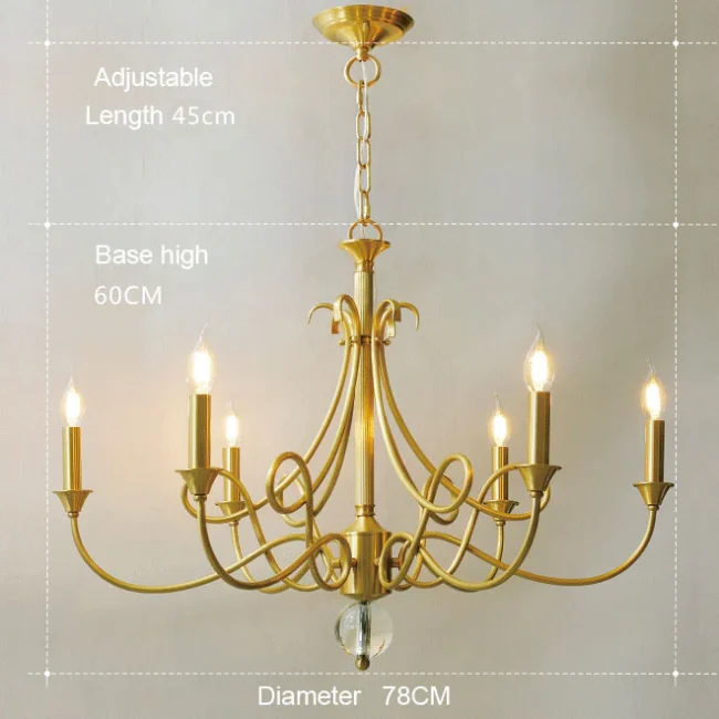 Candle Light Chandelier|Farmhouse Ceiling Fixtures|Natural Brass E14 Adjustable Length - Image 3