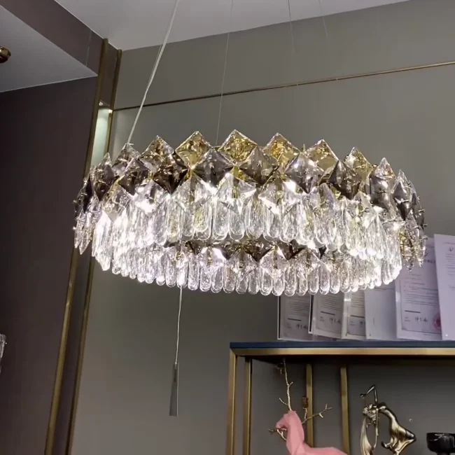 Modern Prismatic Round Crystal Chandelier for Living Room/Bedroom