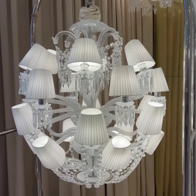 Luxury Globe Crystal Chandelier With Fabric/Crystal Glass Lampshades - Image 2