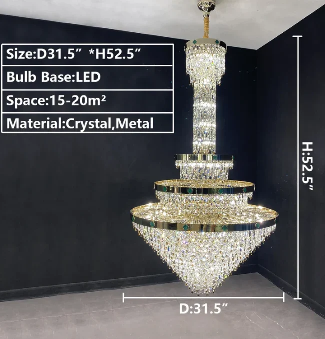 Extra Large 3-layers Conical Funnel Crystal Chandelier For Hallway - Image 4