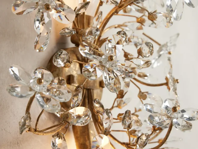 Modern Brass Branches Flower Crystal Wall Sconce - Image 3