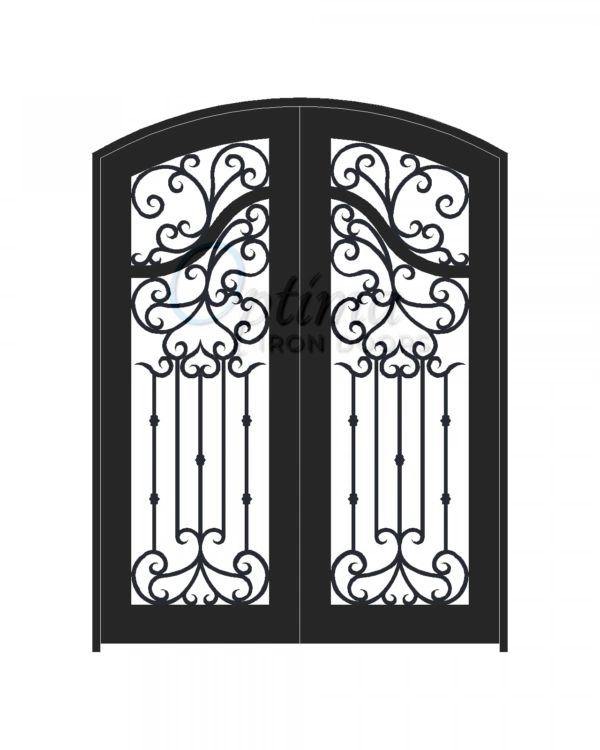 Arch Top Decorative Glass Full Light Double Iron Door