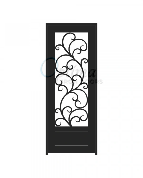 ALAMO* Square Top 3/4’s Lite Decorative Glass Single Iron Door