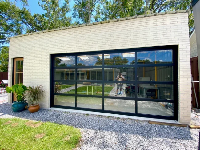 Contemporary Black Aluminum & Clear Tempered Glass Garage Door - Image 3