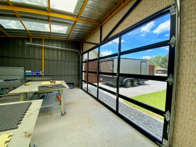 Contemporary Black Aluminum & Clear Tempered Glass Garage Door - Image 5