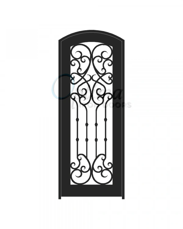 Standard Profile Arch Top Full Lite Decorative Glass Single Iron Door