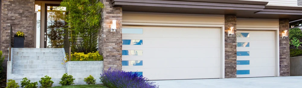 Mundo - Flush Panel Steel with a Natural Wood-Grain Texture Garage Door and Vertical Windows - Image 2