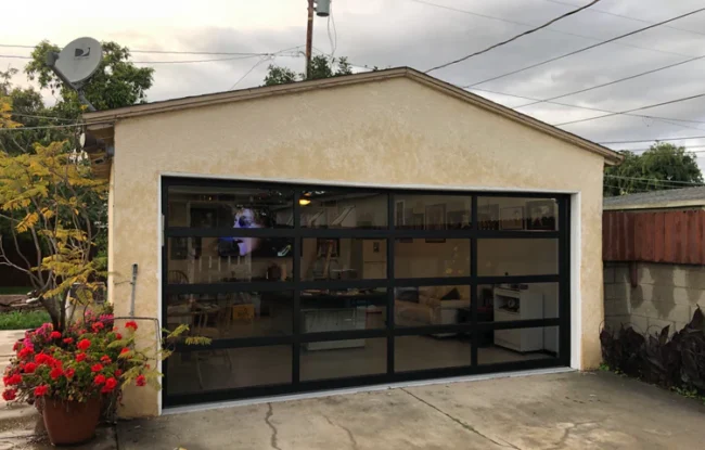 Contemporary Black Aluminum & Gray Tinted (See Through) Glass Garage Door - Image 2