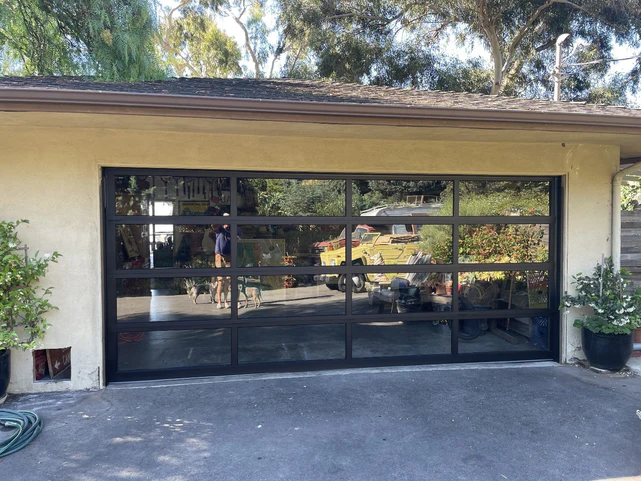 Contemporary Dark Bronze Aluminum & Clear Tempered Glass Garage Door - Image 3