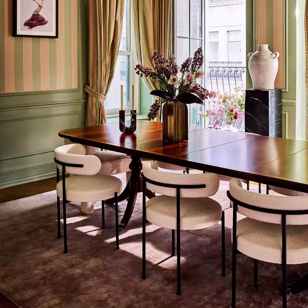 indoor boucle ivory table and chairs dining room furniture - Image 2