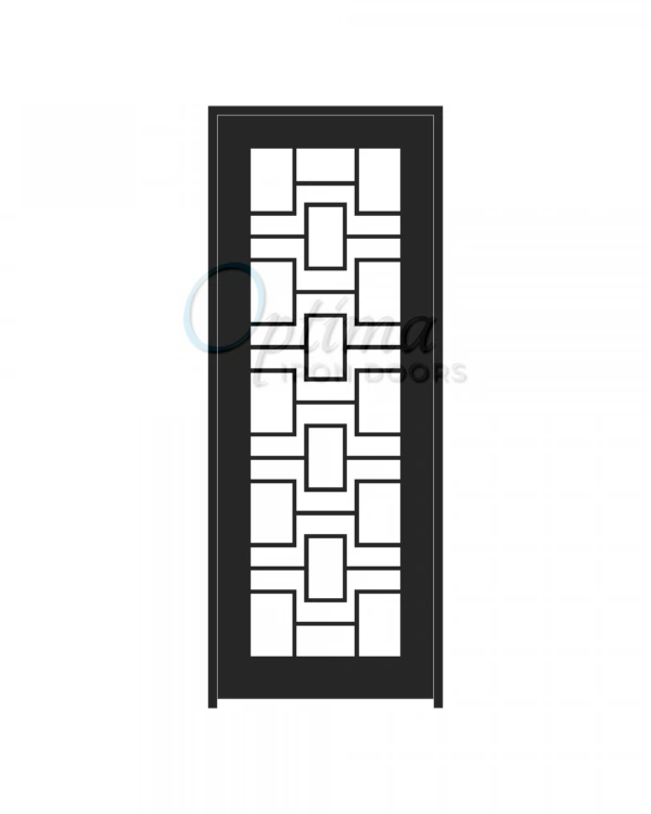 LABYRINTH Standard Profile Square Top Full Lite Decorative Glass Single Iron Door