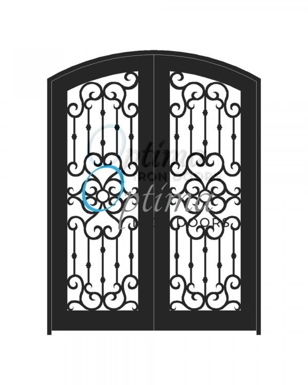 Arch Top Full Lite Decorative Glass Double Iron Door