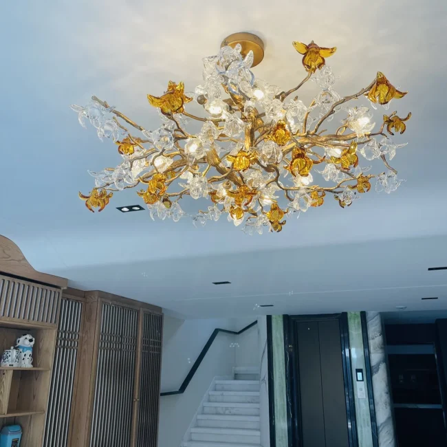 Art Design Brass Branches Flower Glass Chandelier for Living Room - Image 3