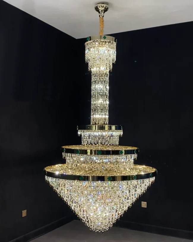 Extra Large 3-layers Conical Funnel Crystal Chandelier For Hallway - Image 2