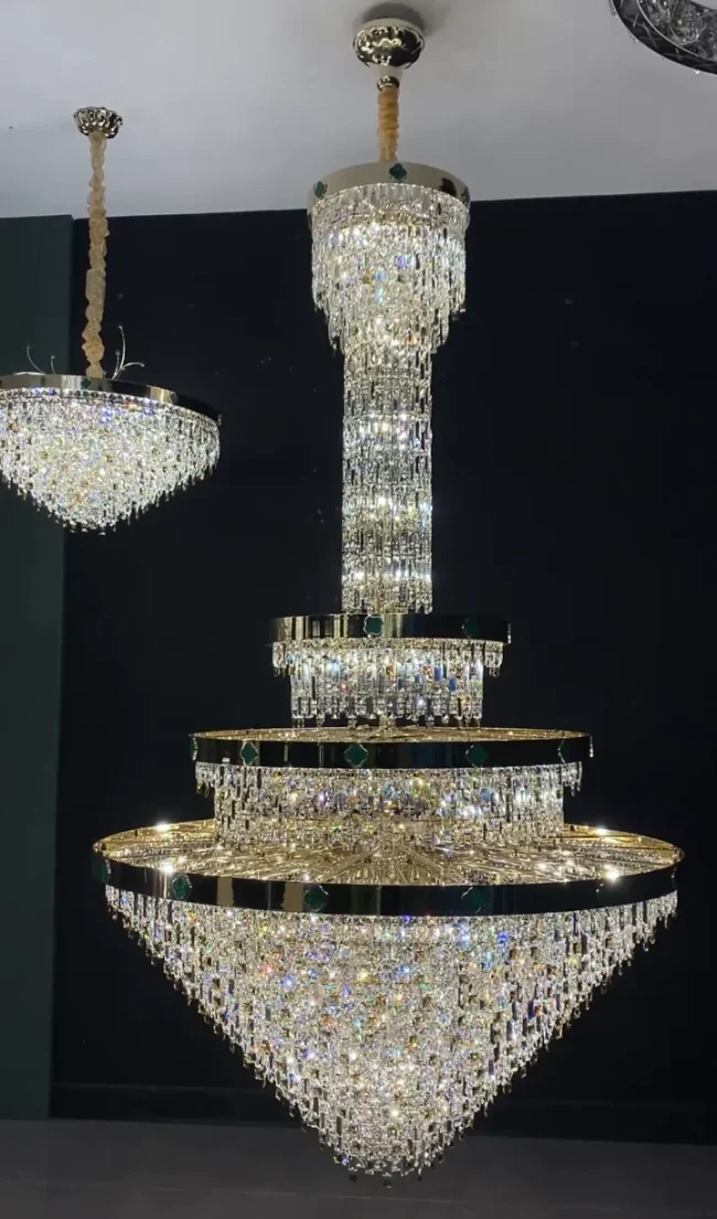 Extra Large 3-layers Conical Funnel Crystal Chandelier For Hallway - Image 3