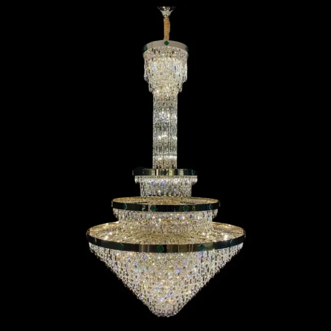 Extra Large 3-layers Conical Funnel Crystal Chandelier For Hallway