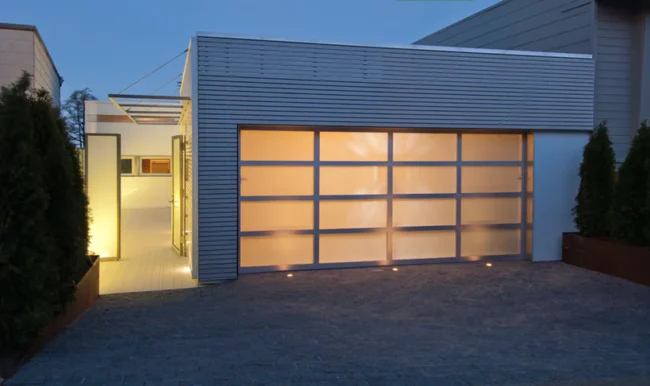 Contemporary Aluminum & Frosted Tempered (Privacy) Glass Garage Door - Image 2