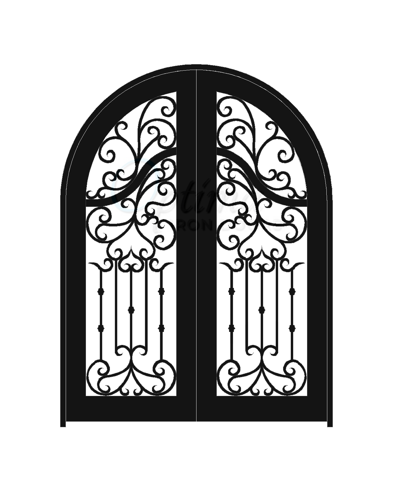 ACADIA* Standard Profile Radius Top Full Light Decorative Glass Iron Door