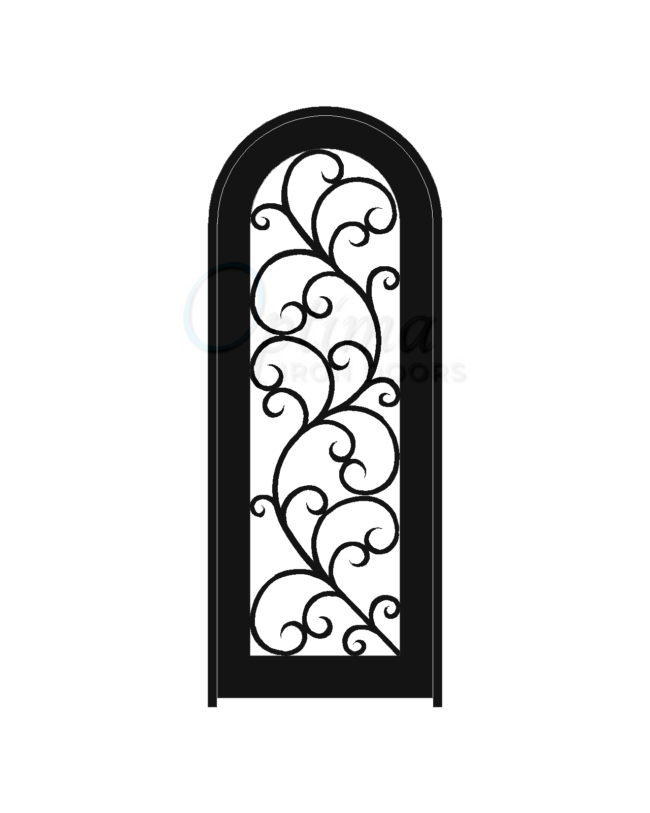 ALAMO* Standard Profile Radius Top Full Light Decorative Glass Single Iron Door