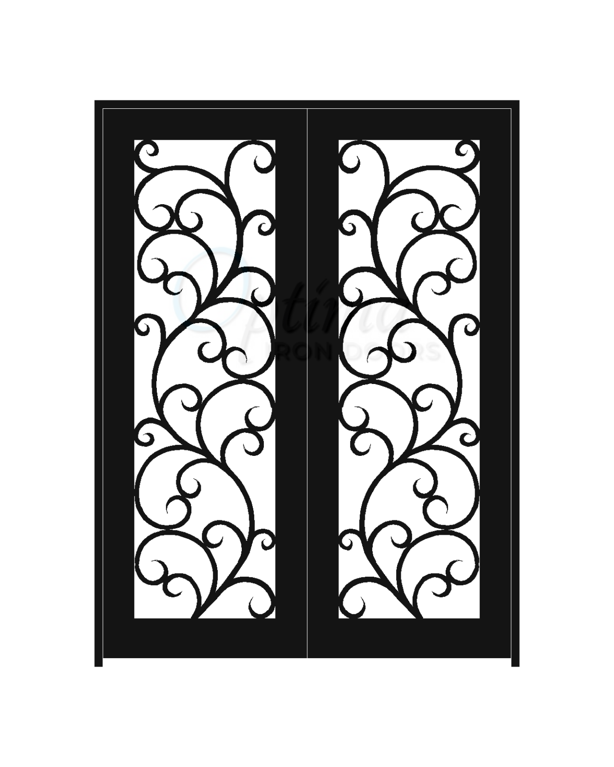 ALAMO* Standard Profile Square Top Full Light Decorative Glass Double Iron Door