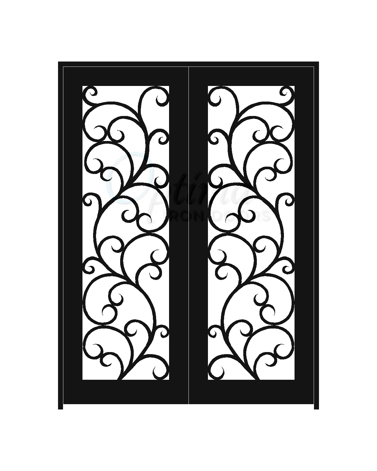 ALAMO* Standard Profile Square Top Full Light Decorative Glass Double Iron Door