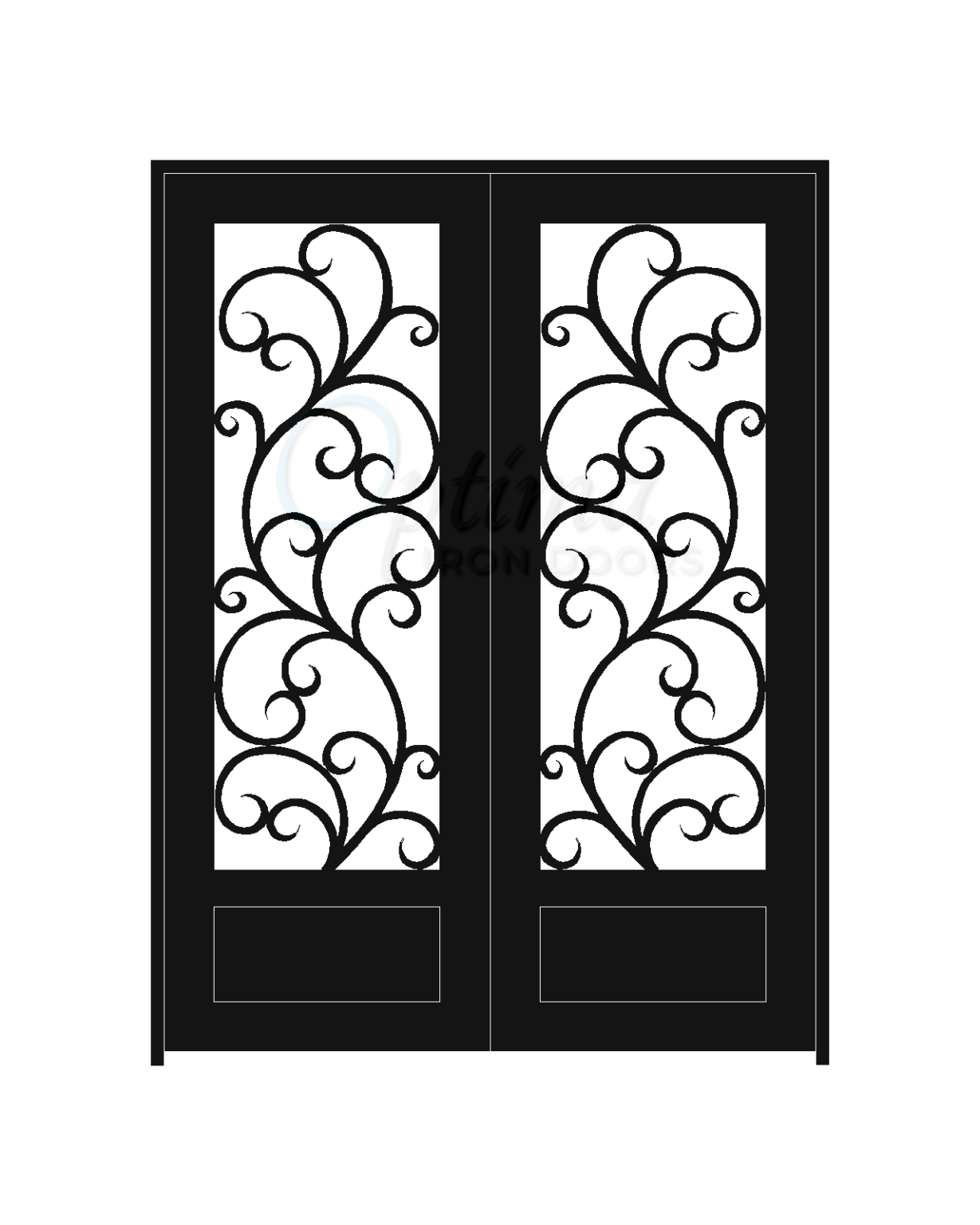 ALAMO* Standard Profile Square Top 3/4’s Lite Decorative Glass Double Iron Door