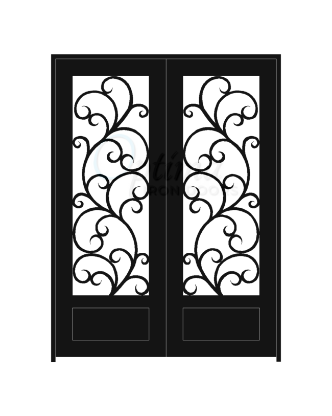 ALAMO* Standard Profile Square Top 3/4’s Lite Decorative Glass Double Iron Door