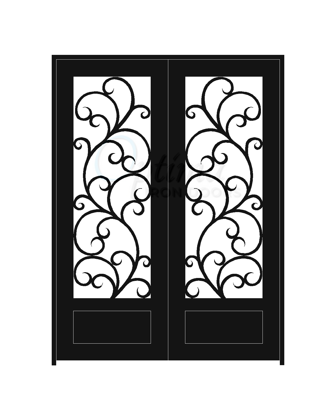 ALAMO* Standard Profile Square Top 3/4’s Lite Decorative Glass Double Iron Door