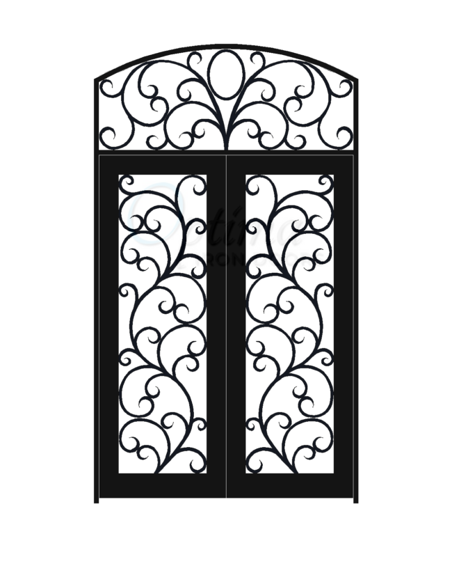 ALAMO* Standard Profile Square Top HT Full Light Decorative Glass Double Iron Door