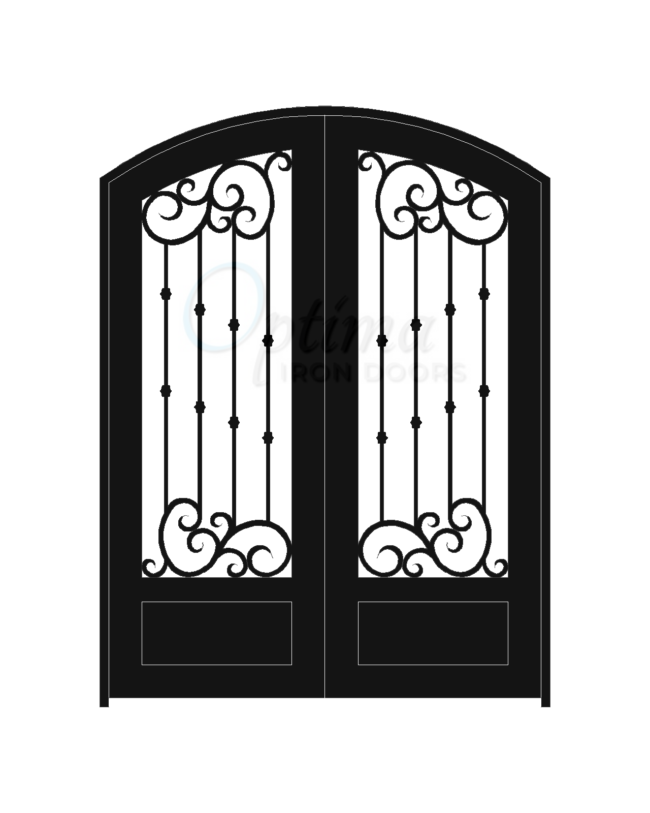 ALYSSA Standard Profile Arch Top 3/4’s Lite Decorative Glass Double Iron Door