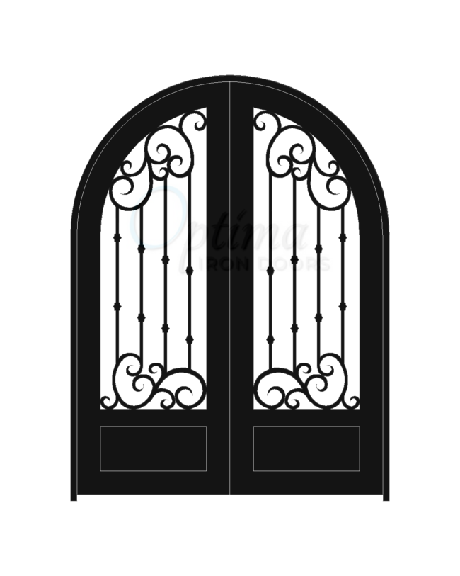 ALYSSA Standard Profile Radius Top 3/4’s Lite Decorative Glass Double Iron Door