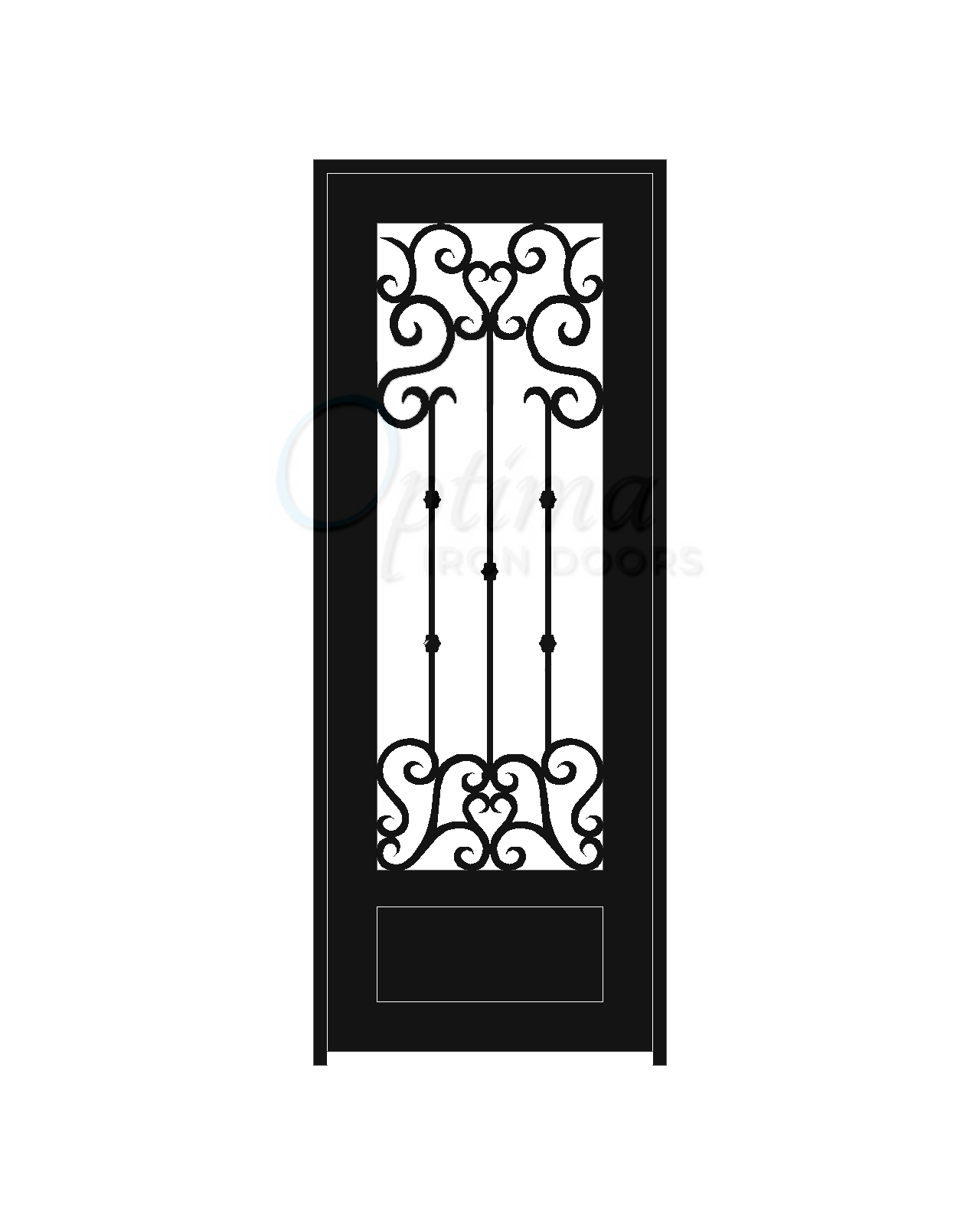 ANGELO Standard Profile Square Top 3/4’s Lite Decorative Glass Single Iron Door